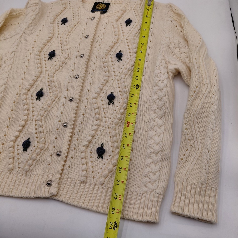Vtg Lanamoden Salzburg Cream Wool Cable Knit Cardigan 3D Austria Cottagecore - Picture 7 of 9